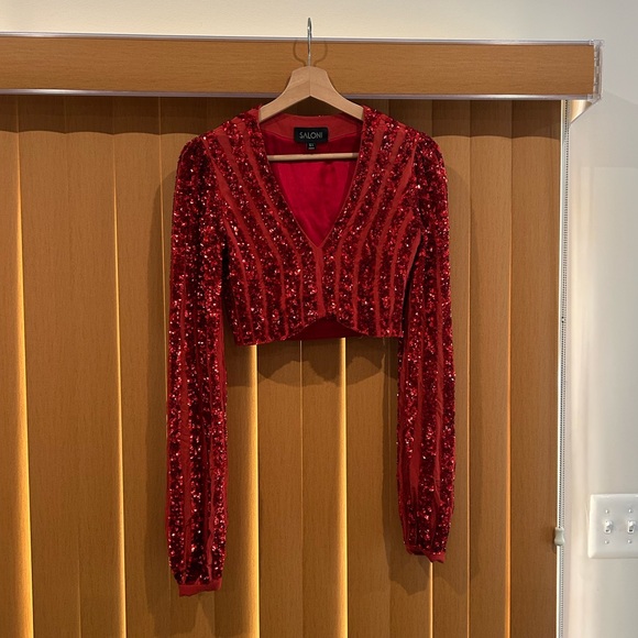 Saloni Camille crop top red sequins sz 2 - Picture 1 of 9